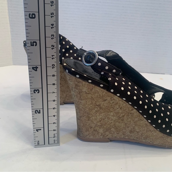 PURE Alfred Sung polka dot cork  beach heels-size 8 black and white - Picture 9 of 13